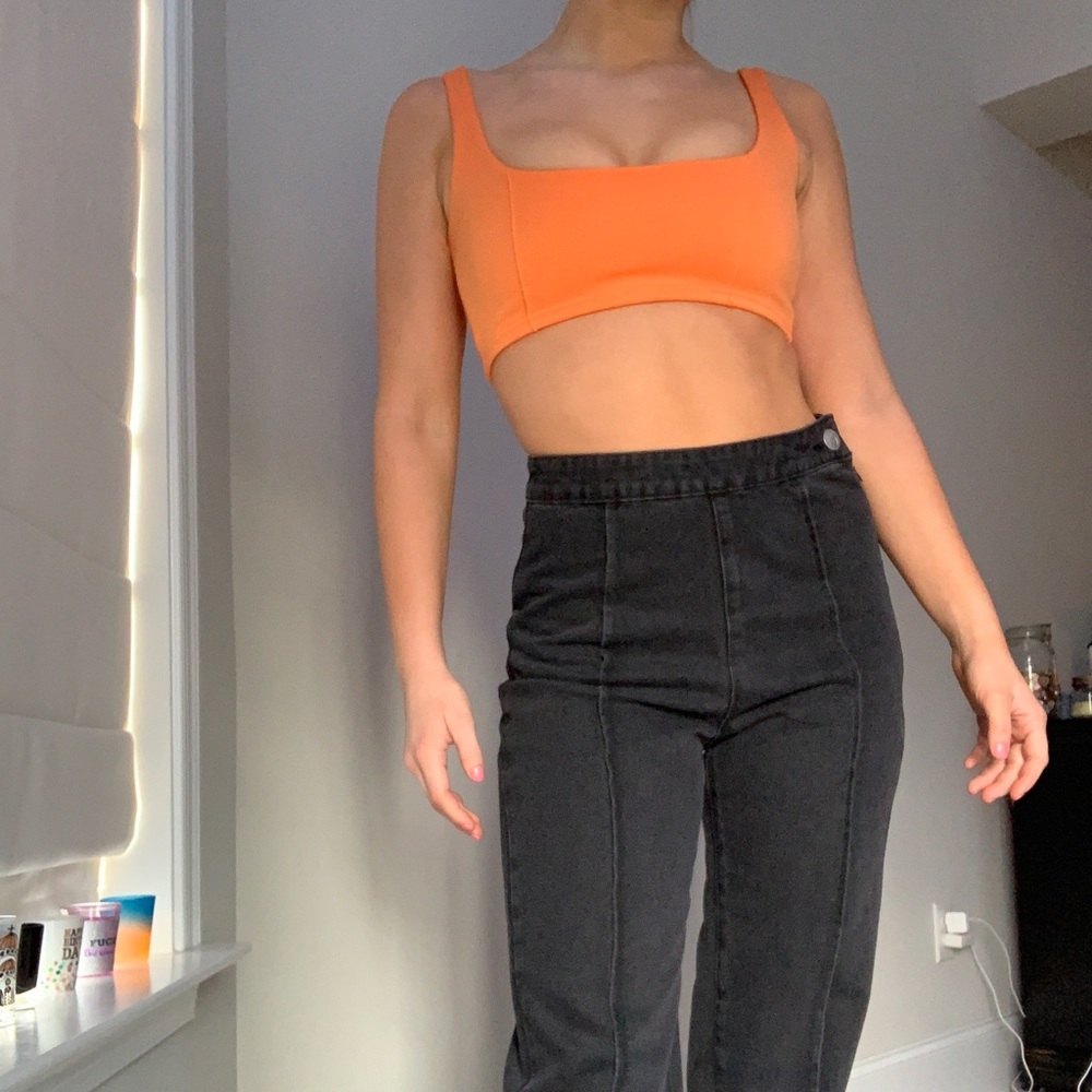 Orange Zip Back Crop Top - Picture 3 of 7